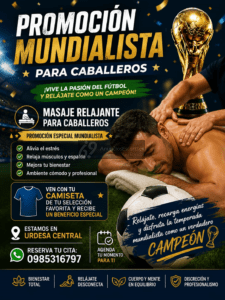 Promoción Mundialista para Caballeros en Guayaquil 🏆 - ¡Vive la Pasión del Fútbol y Relájate como un Campeón! ⚽ Promoción Mundialista para Caballeros en Guayaquil 🏆 - ¡Vive la Pasión del Fútbol y Relájate como un Campeón! ⚽