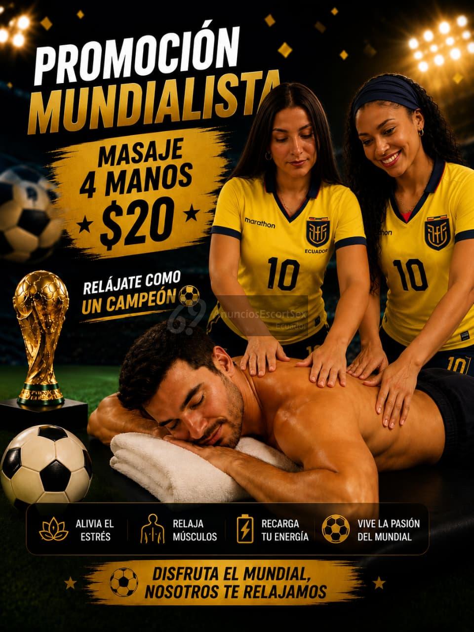 ¡Promo Mundialista en Guayaquil! 🏆 Masajes a 4 Manos a Domicilio para Caballeros ⚽💆‍♂️